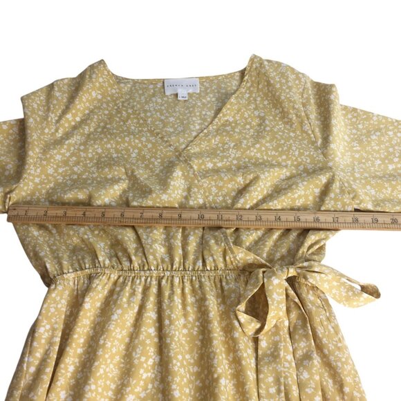 Ditsy Floral Sundress Womens Sz L Yellow Waist Tie Prairie Cottagecore - Picture 9 of 13